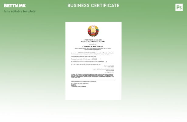 Модерен стил Белорусија сертификат за регистрација Шаблон за Word и PDF